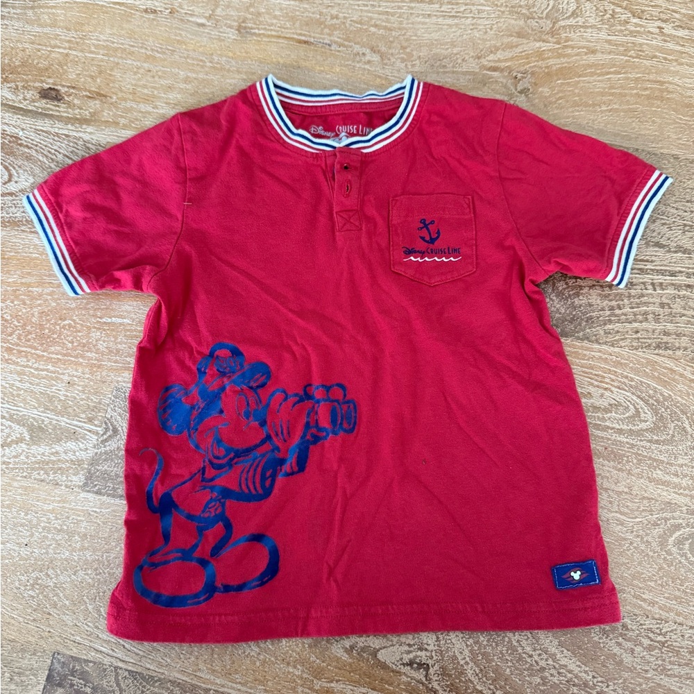 Disney Cruise Line Red Tee with Blue Mickey Graphic